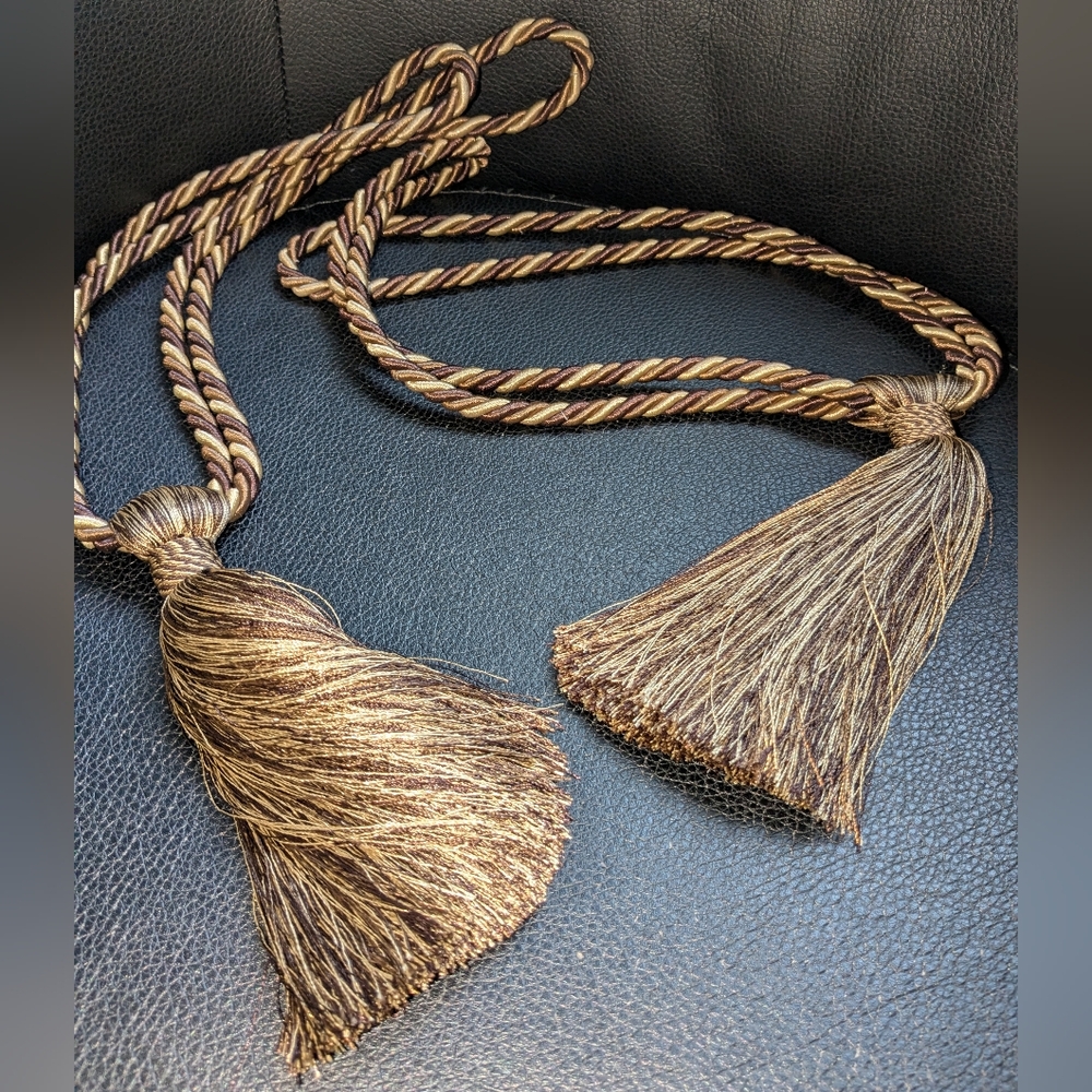 Two (2 Pieces) Tassel Curtain Tiebacks - Coffee Gold Beige